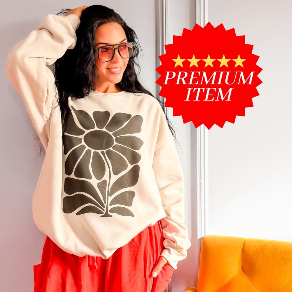 5 STAR! Black Retro Flower Sweatshirt - Dust