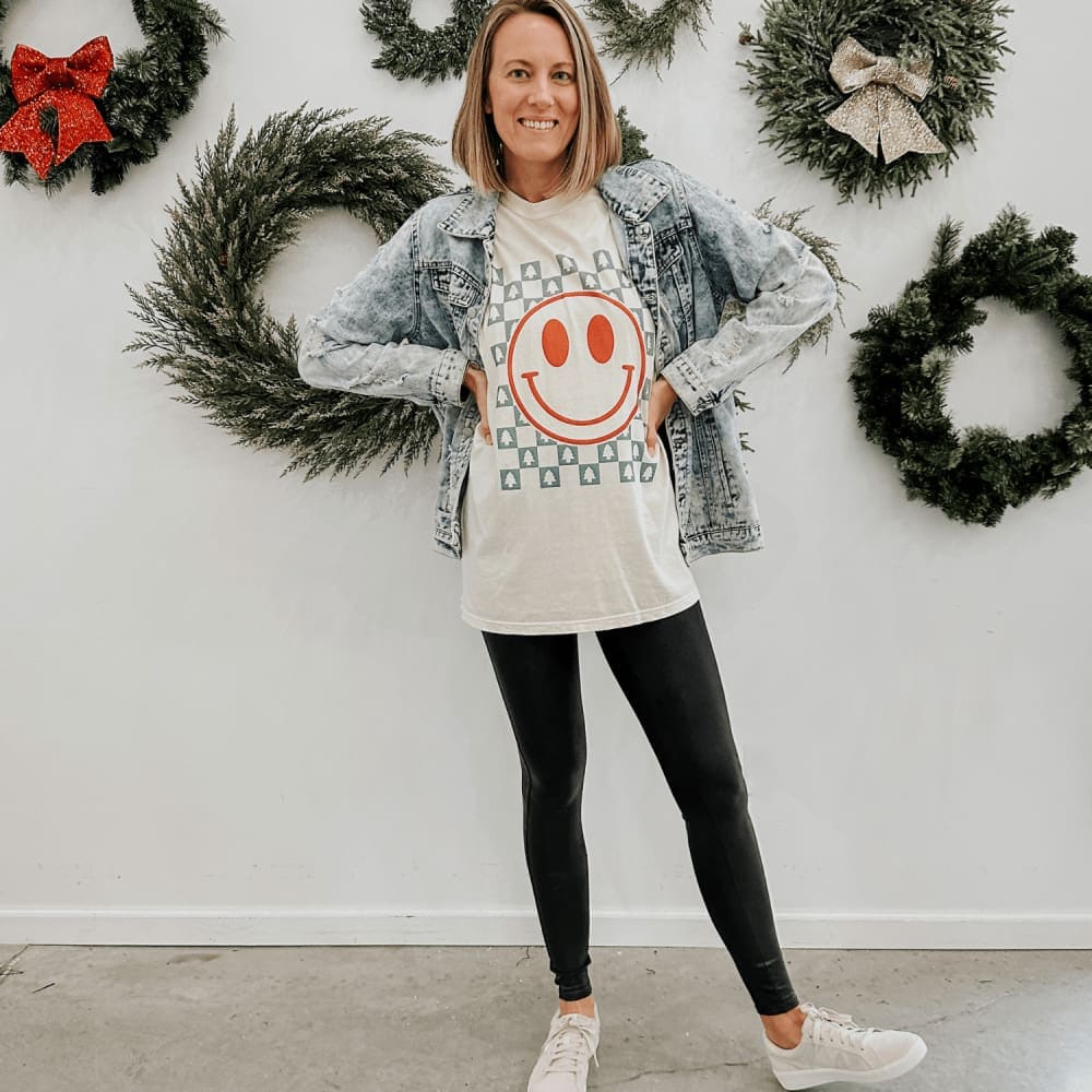 Christmas Checkerboard Smiley Tee - Mommy Apparel