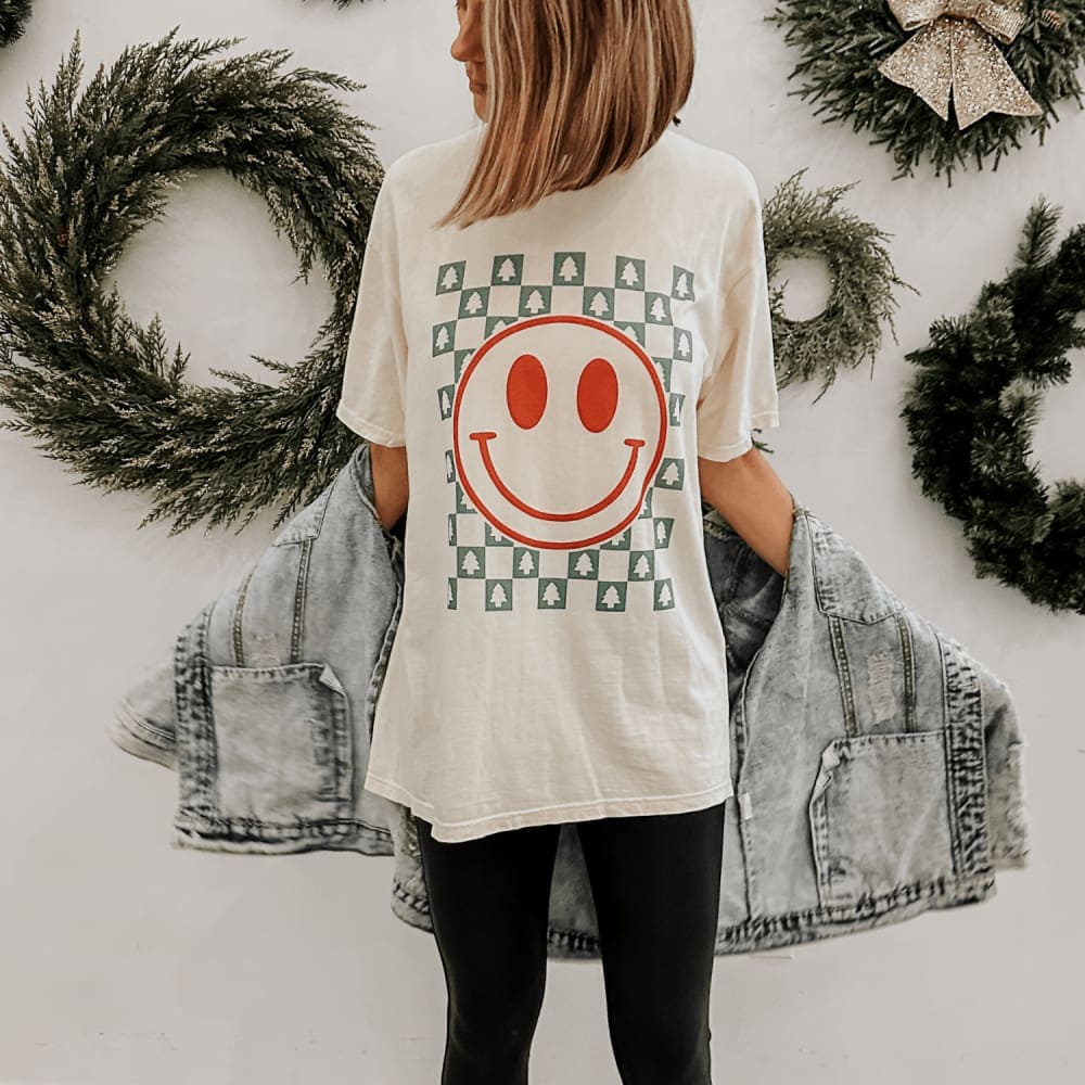 Christmas Checkerboard Smiley Tee - Mommy Apparel