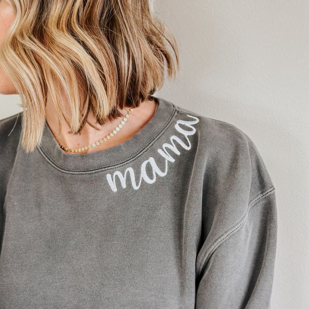 Custom Mama Embroidered Crewneck - Black