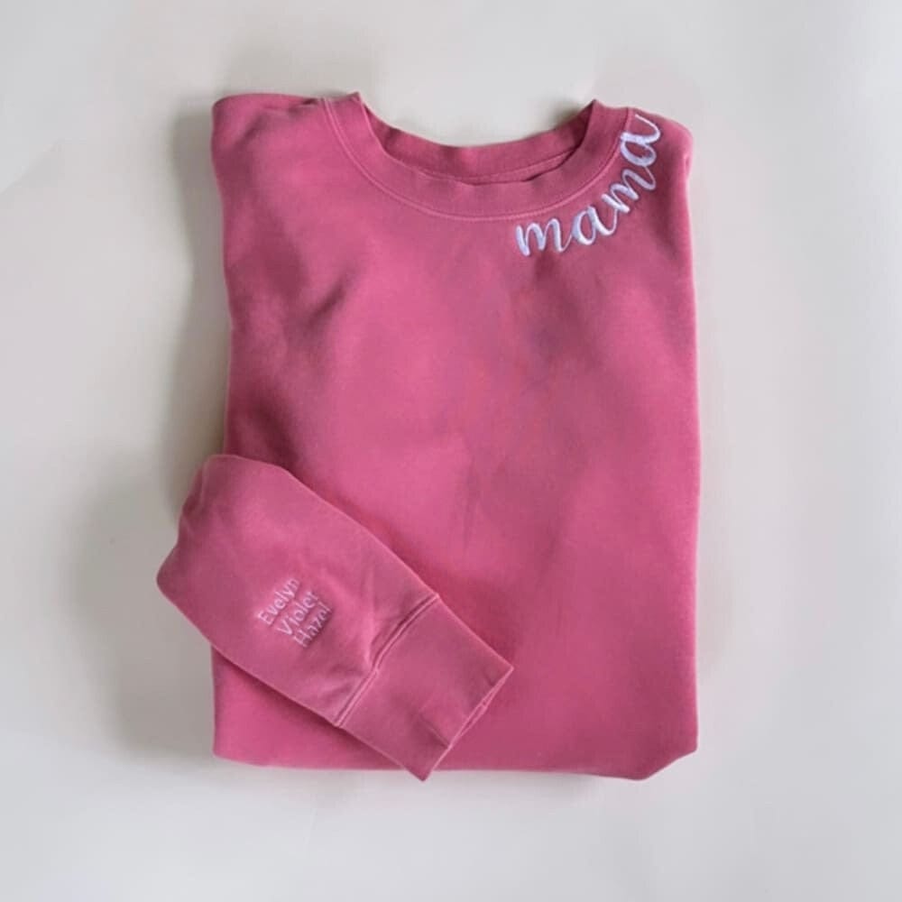 Custom Mama Embroidered Crewneck - Pink