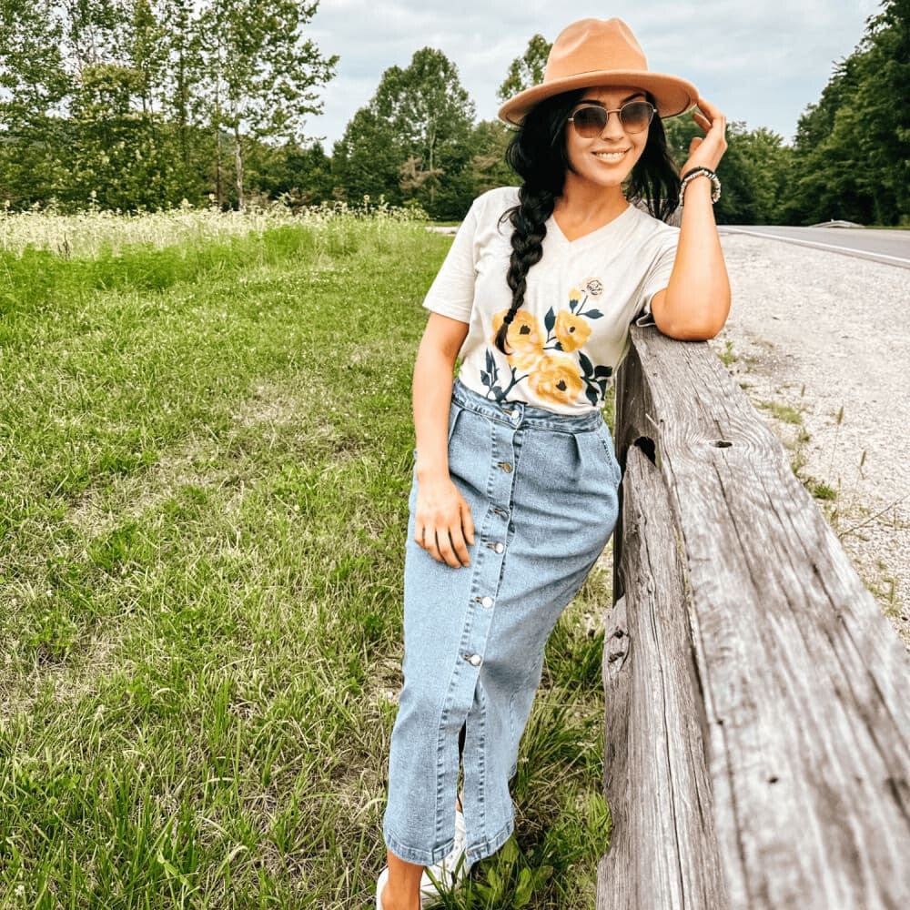 Yellow Flowers V-Neck Tee - Mommy Apparel