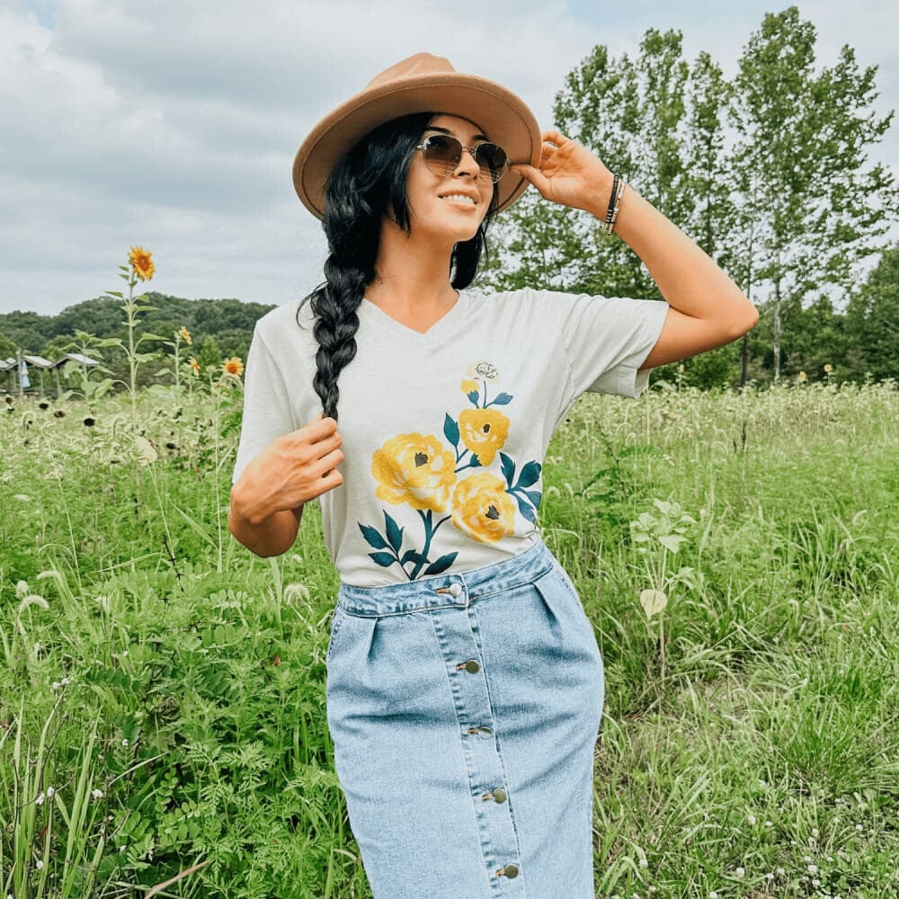 Yellow Flowers V-Neck Tee - Mommy Apparel