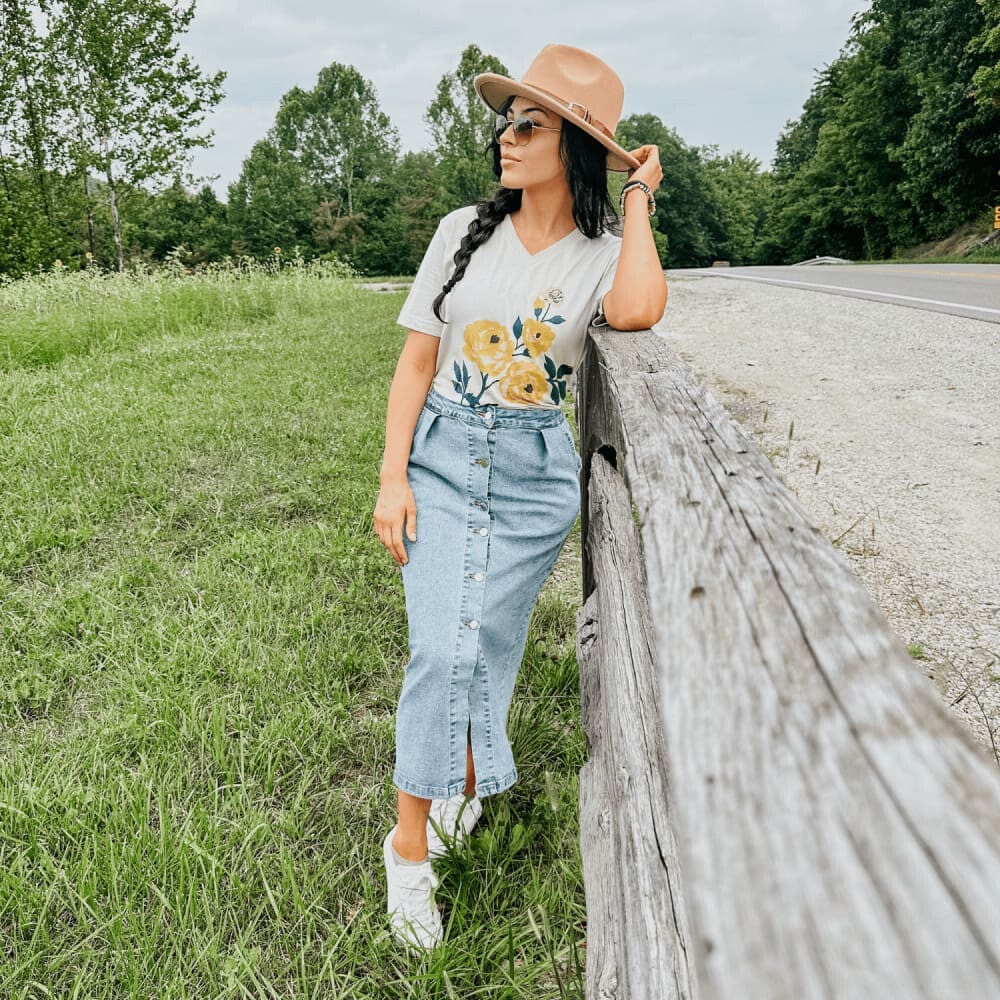 Yellow Flowers V-Neck Tee - Mommy Apparel