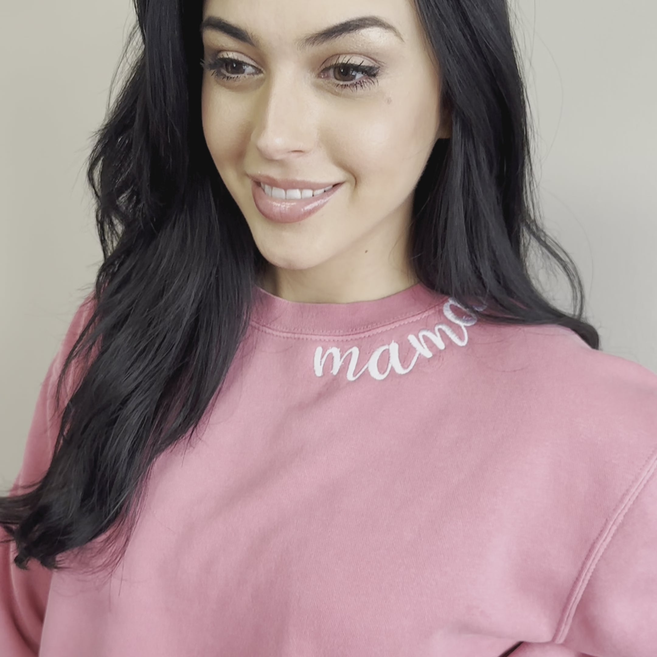 Custom Mama Embroidered Crewneck - Pink