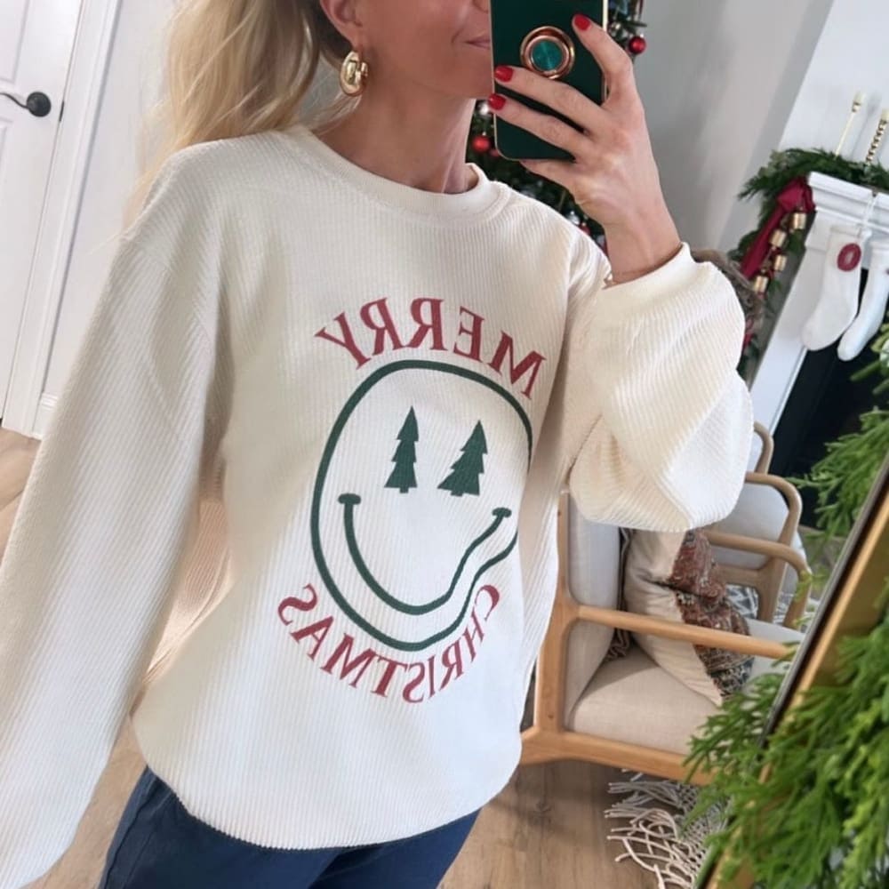 Smiley Face Christmas Corded Crew - NEW