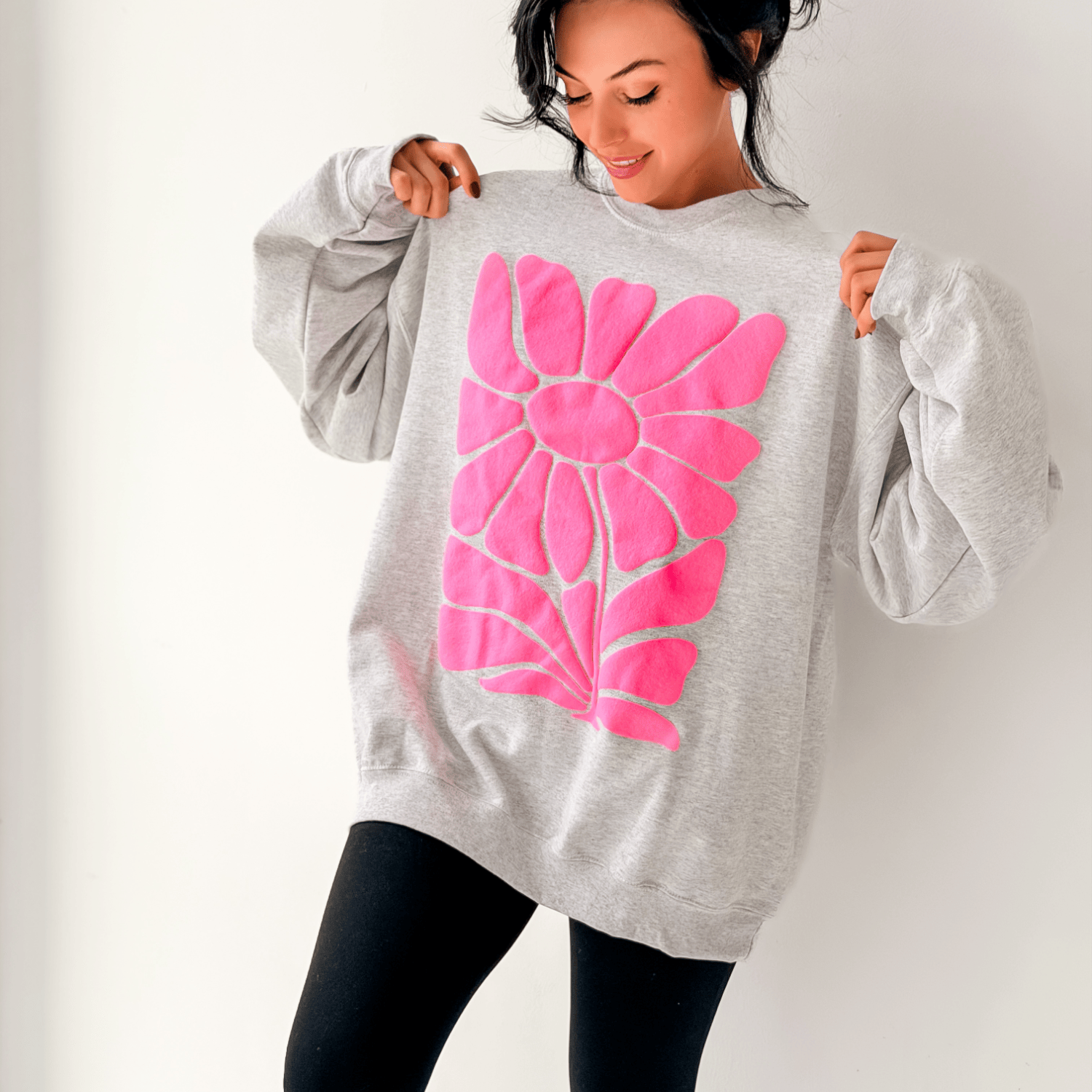 Pink Retro Flower Puff Sweatshirt