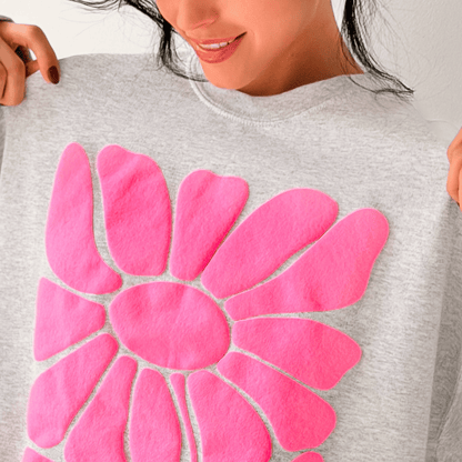 Pink Retro Flower Puff Sweatshirt