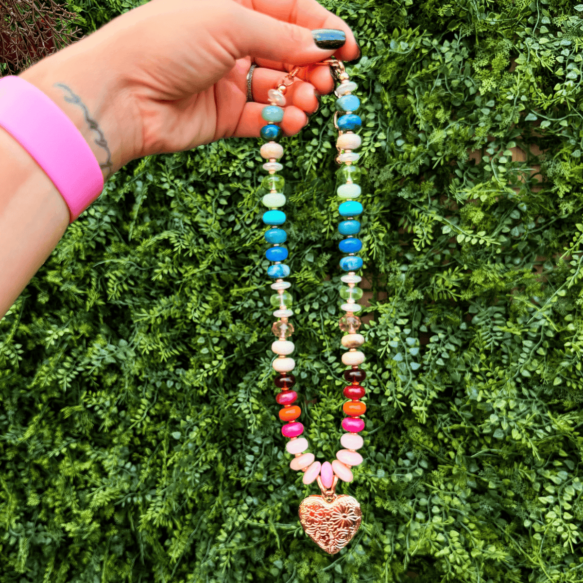 Colorful Stencil Heart Pendant Necklace