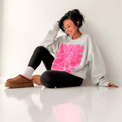 Pink Retro Flower Puff Sweatshirt