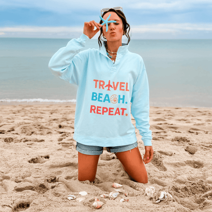 Travel, Beach, Repeat! Collegiate Crewneck