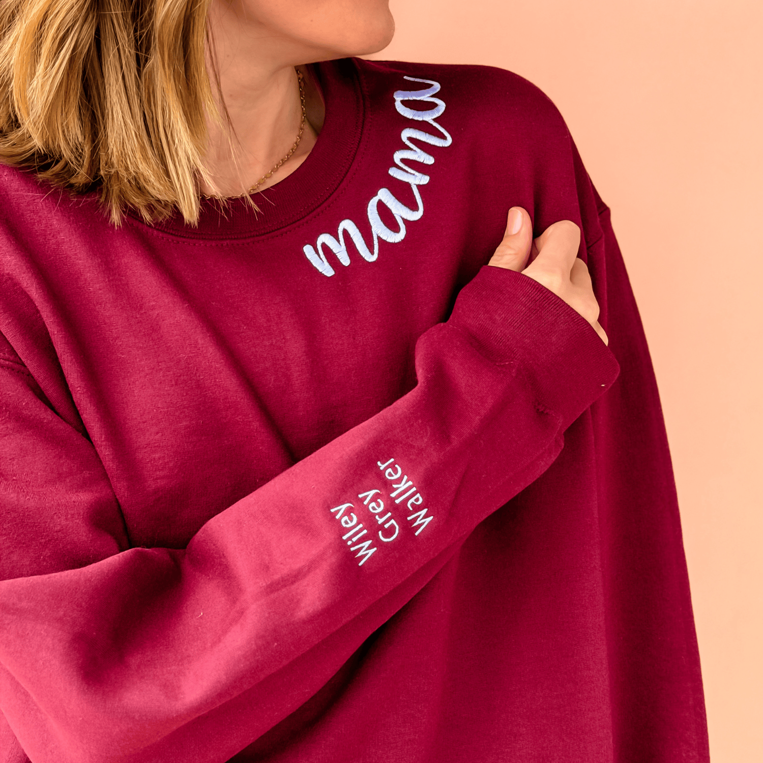 Custom Mama Embroidered Crewneck - Maroon
