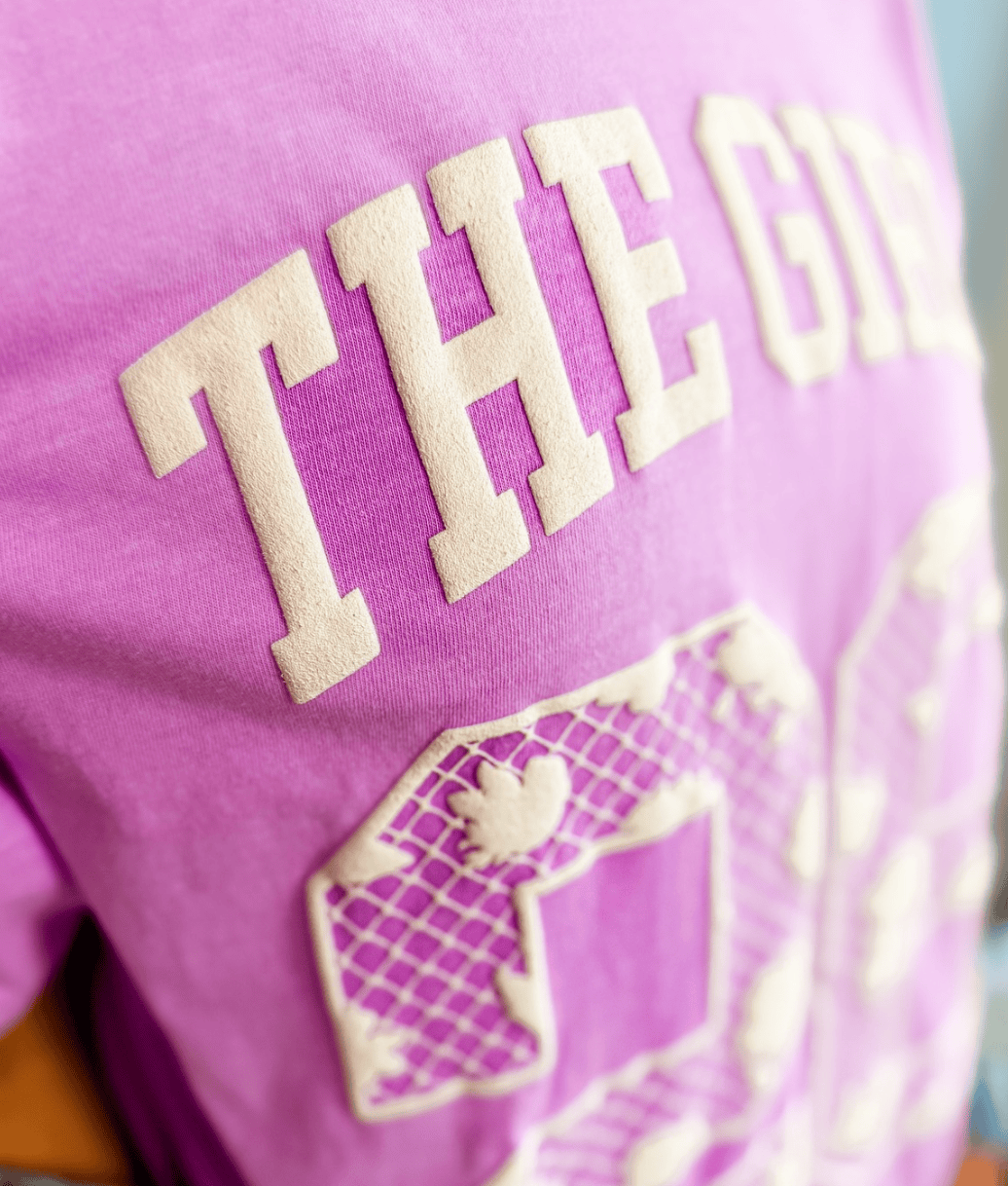 model wearing the girlz puff tee