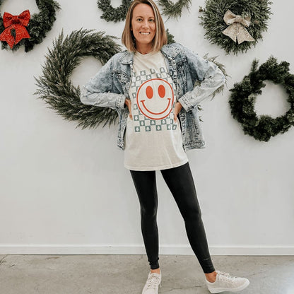 Christmas Checkerboard Smiley Tee - Mommy Apparel