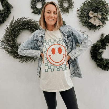 Christmas Checkerboard Smiley Tee - Mommy Apparel
