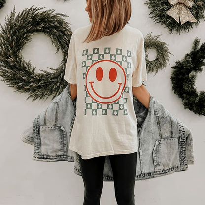 Christmas Checkerboard Smiley Tee - Mommy Apparel