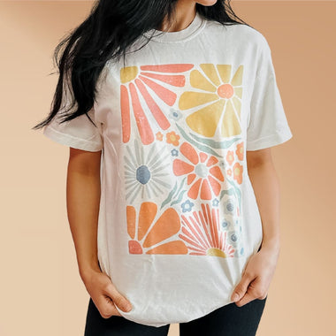 Colorful Retro Flowers Tee