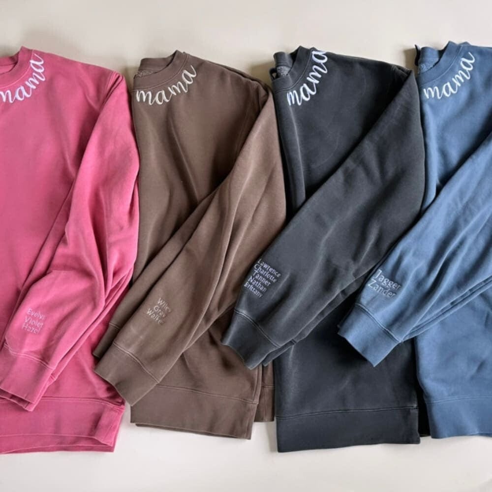 Custom Mama Embroidered Crewneck - Pink