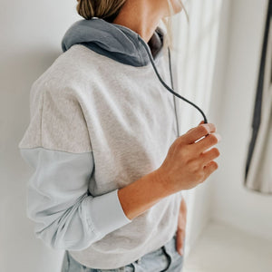 Fleece Color Block Cropped Hoodie