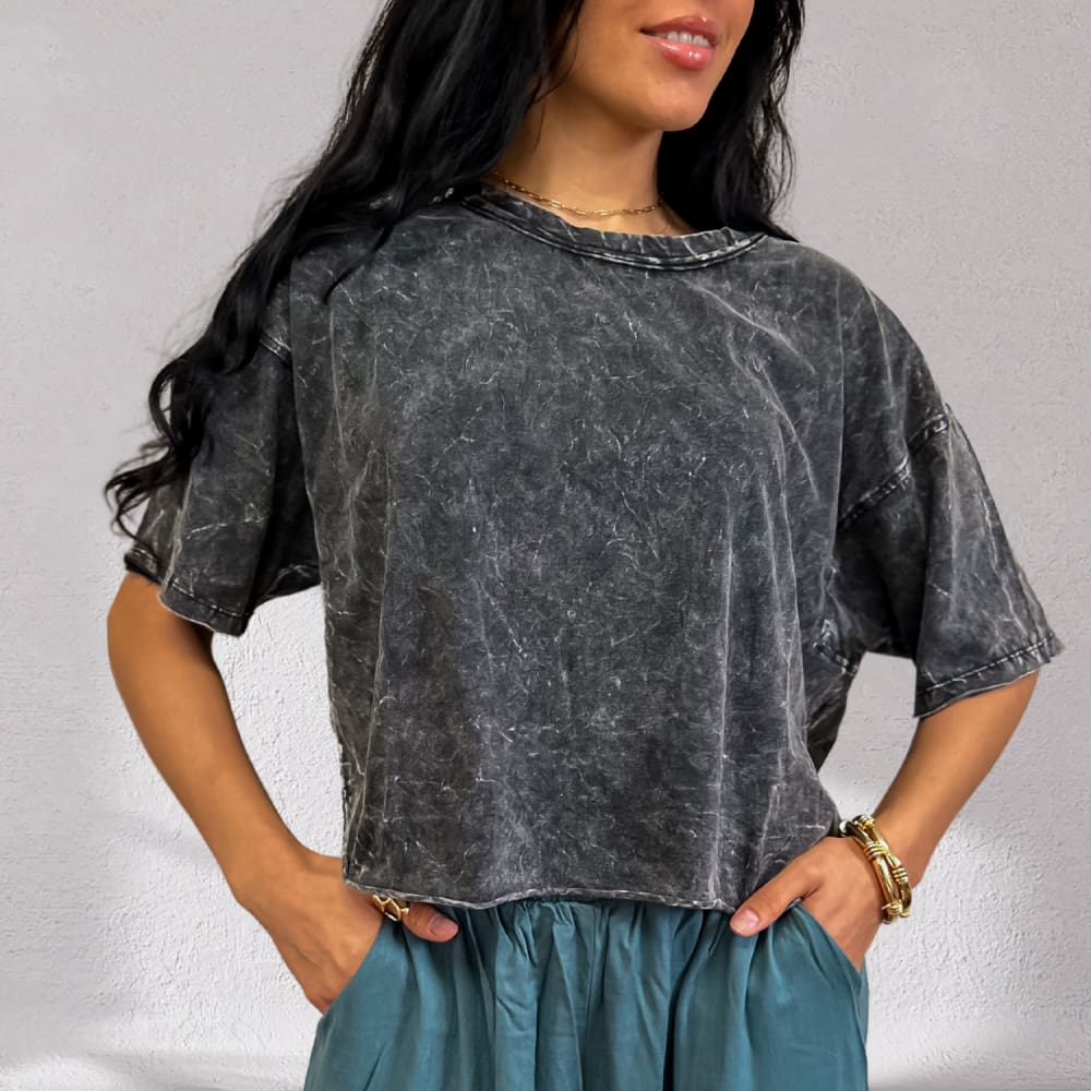 Miranda Oversized Cropped Tee - Black