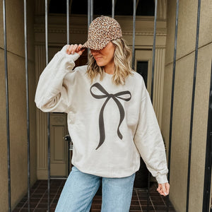 Neutral Bow Plush Crewneck - Mommy Apparel