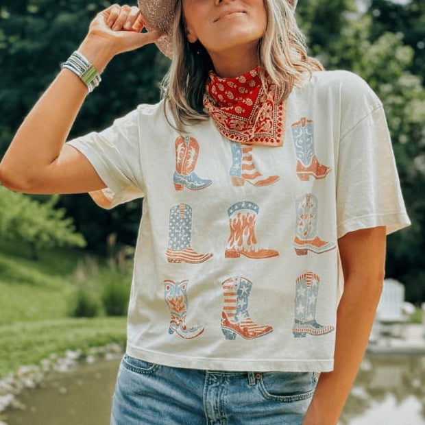 Patriotic Boots Cropped Tee - NEW