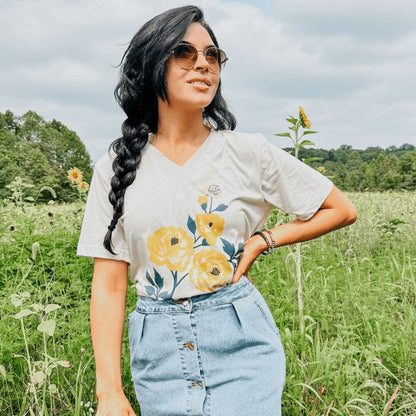 Yellow Flowers V-Neck Tee - Mommy Apparel
