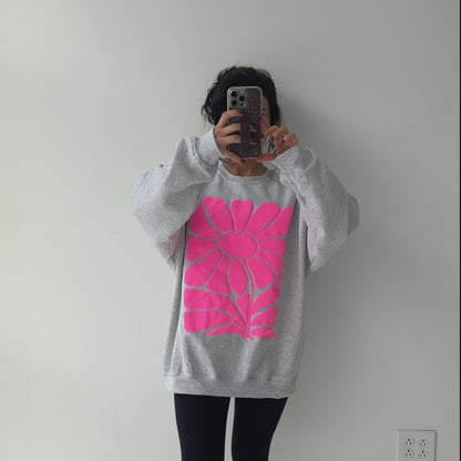 Pink Retro Flower Puff Sweatshirt