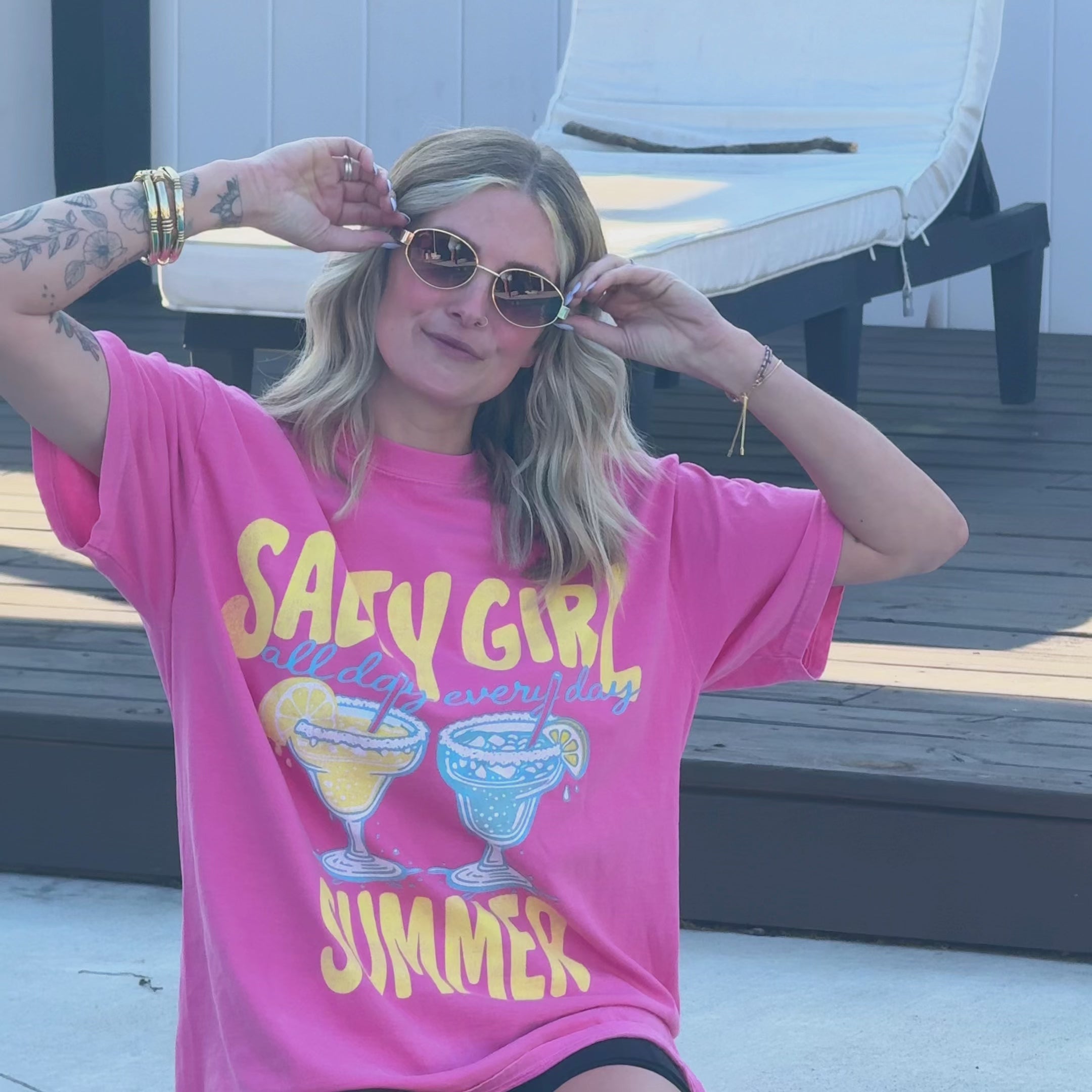 model wearing salty girl summer tee