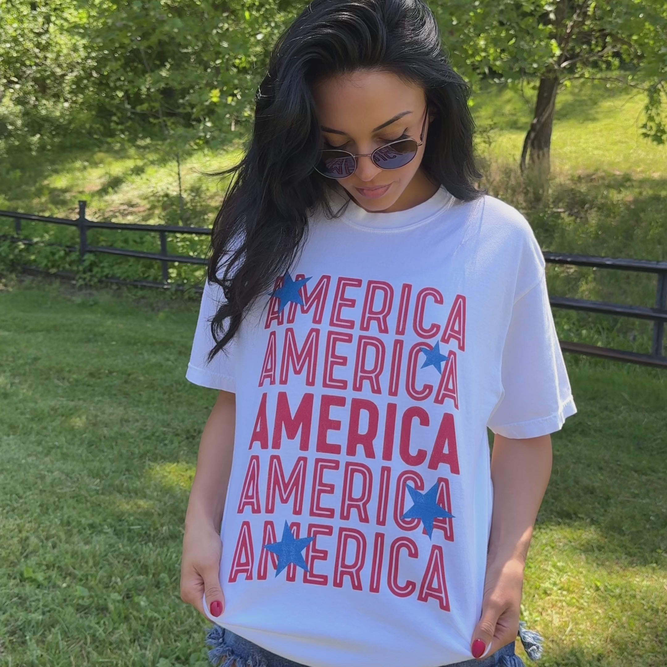 model wearing Starry America Tee
