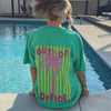 model wearing neon out of office tee
