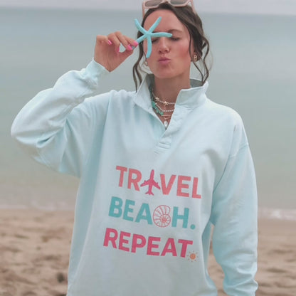 Travel, Beach, Repeat! Collegiate Crewneck