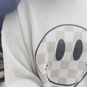 Neutral Checkerboard Smiley Sweatshirt