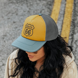 Route 66 Trucker Hat - Mustard Pine