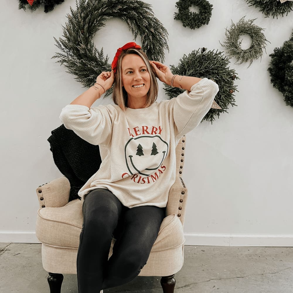 Smiley Face Christmas Corded Crew - NEW