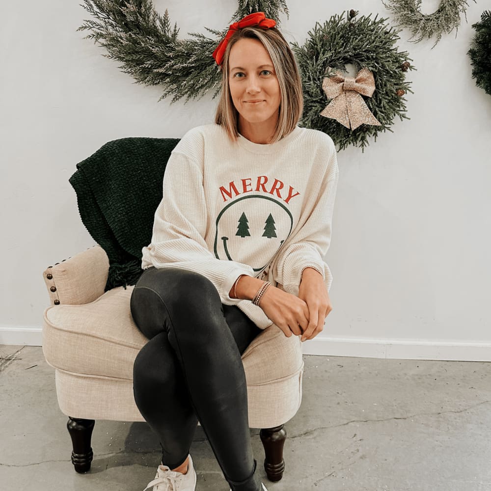 Smiley Face Christmas Corded Crew - NEW