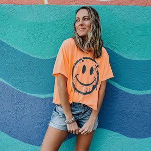 Spray Paint Smiley Cropped Tee - NEW