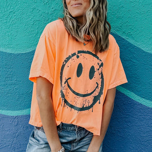 Spray Paint Smiley Cropped Tee - NEW