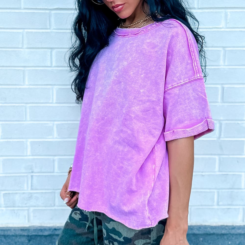 The Dolly Terry Cropped Tee - Fuchsia