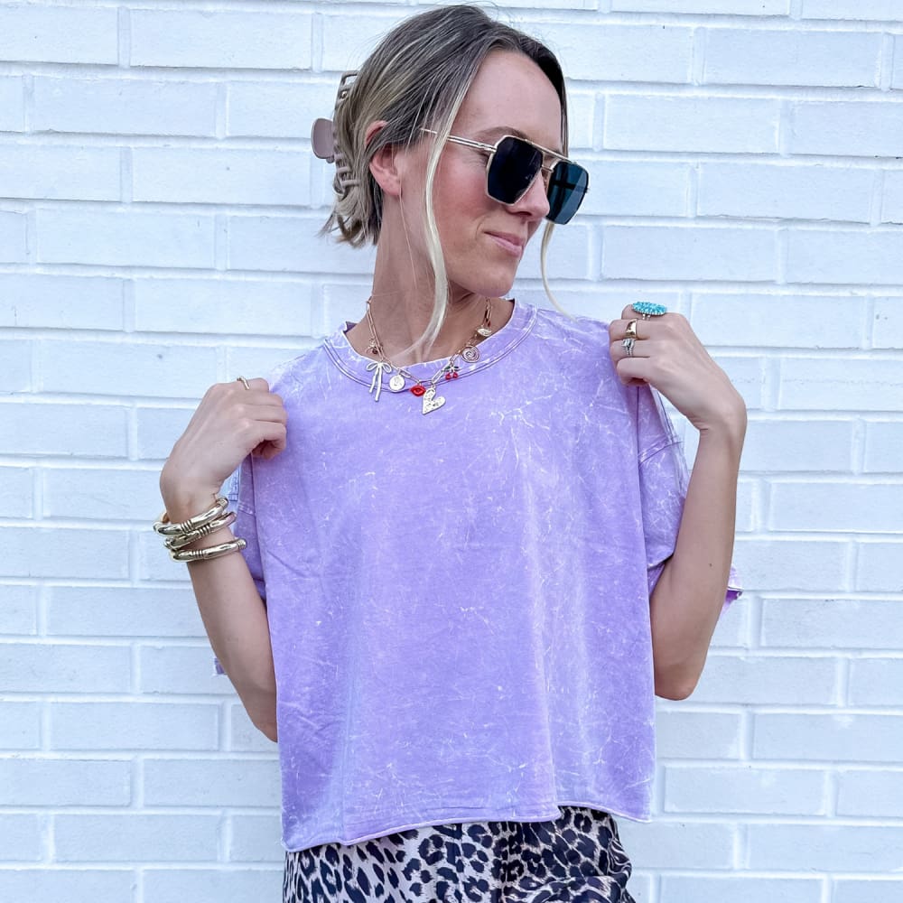The Miranda Oversized Cropped Tee - Purple