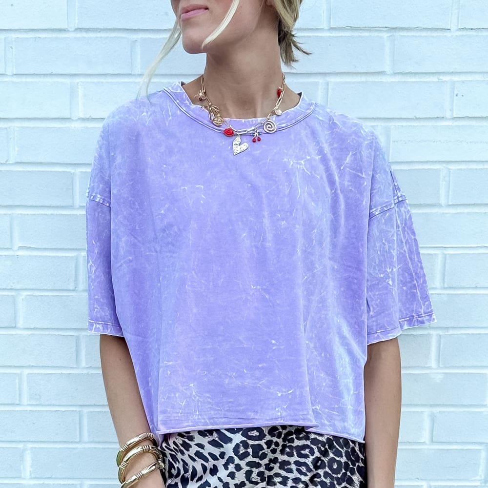 The Miranda Oversized Cropped Tee - Purple