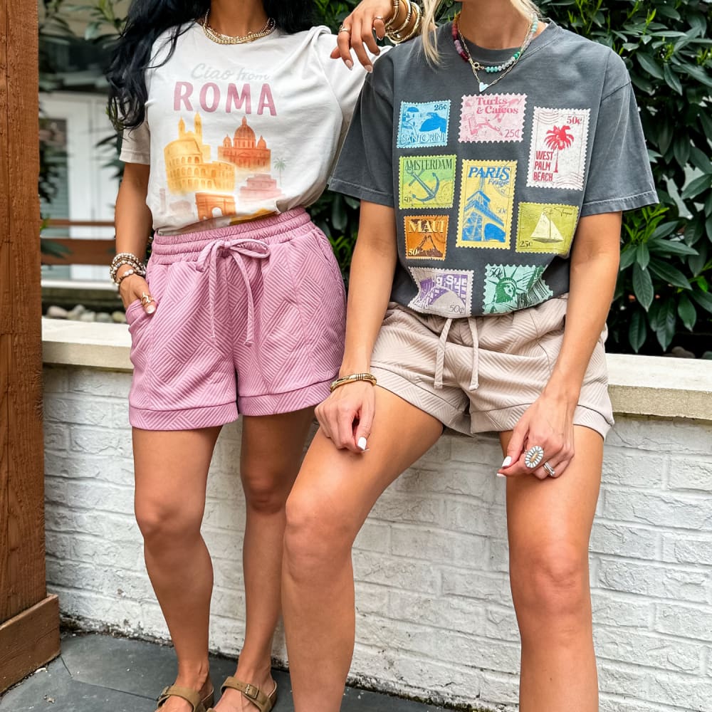 Tori Texture-Knit Shorts - Rose
