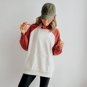 Vintage Heather Hoodie - Oatmeal & Red