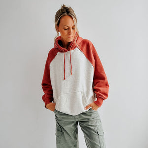 Vintage Heather Hoodie - Oatmeal & Red